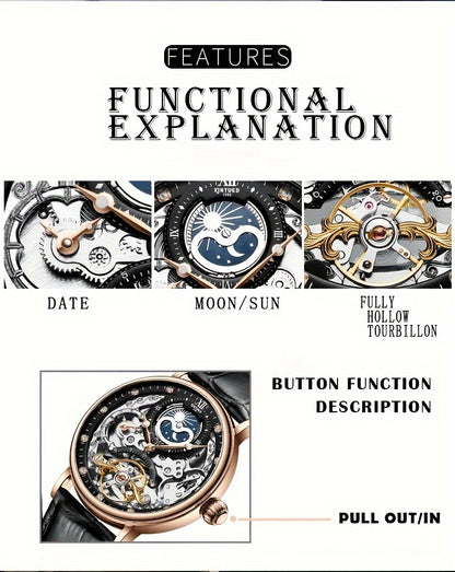 [[KINYUED] Orologio da uomo a doppia faccia con design traforato e due indicatori dell'ora, un orologio alla moda e un'idea regalo perfetta, senza batteria