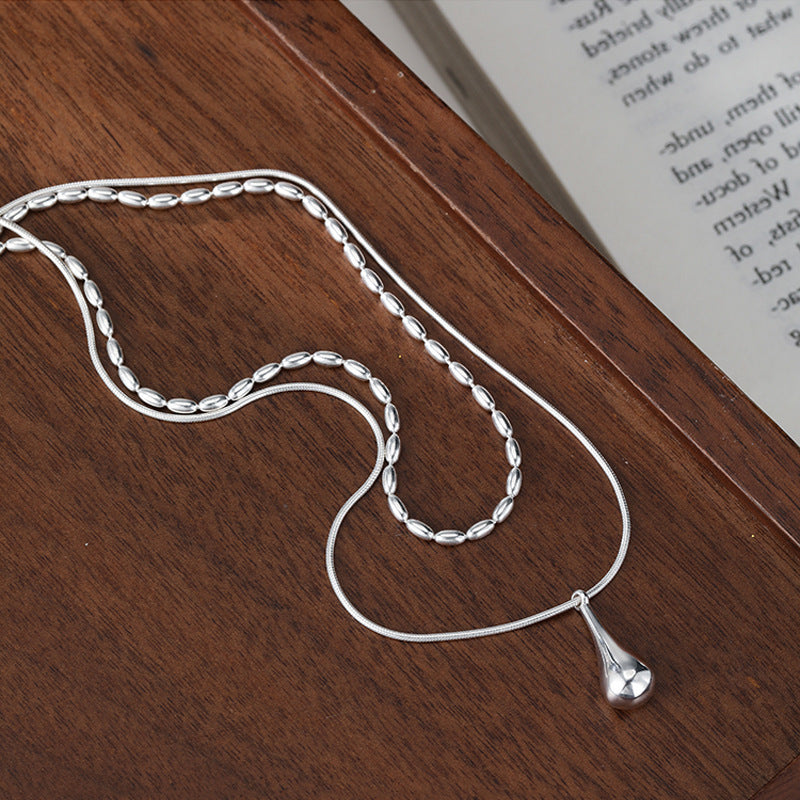 Catena in Argento Sterling 925, Collana Minimalista a Doppio Strato da Donna con Ciondolo Pendente, Elegante e Moderna, Ideale come Regalo per Donne