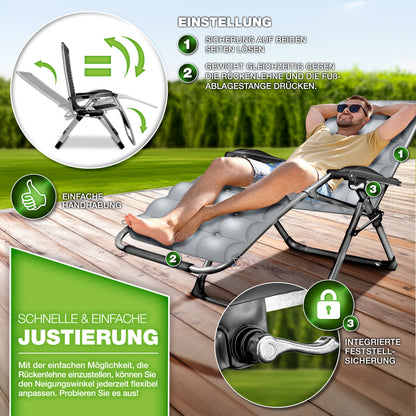 Tillvex® Poltrona Reclinabile Pieghevole Fino a 200Kg Lettino Parasole da Esterno per Giardino con Cuscino Resistente alle Intemperie Balcone, Giardino & Terrazza Lounge Esterno Regolabile con Imbottitura Spessa Poltrona Reclinabile Pieghevole Extra Larga