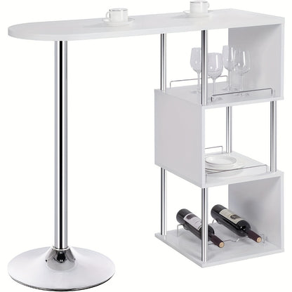1 pz. Bancone Bar Tavolo da Bistrot Bancone Tavolo con 3 Ripiani con Portabottiglie in Metallo MDF Bianco 113 x 40 x 105 cm (L x P x A) Adatto per Cucina e Altri Luoghi