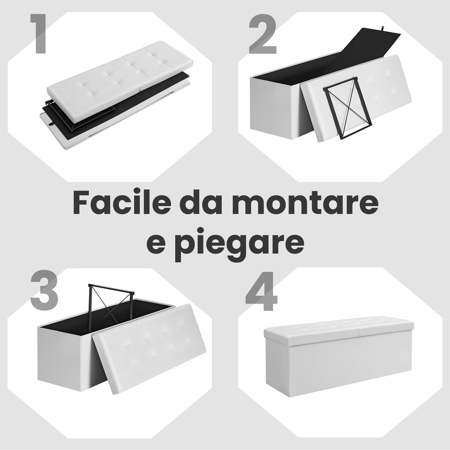 Cassapanca Pieghevole, Pouf Contenitore, Poggiapiedi, 38 x 110 x 38 cm, per Ingresso Soggiorno Camera da Letto