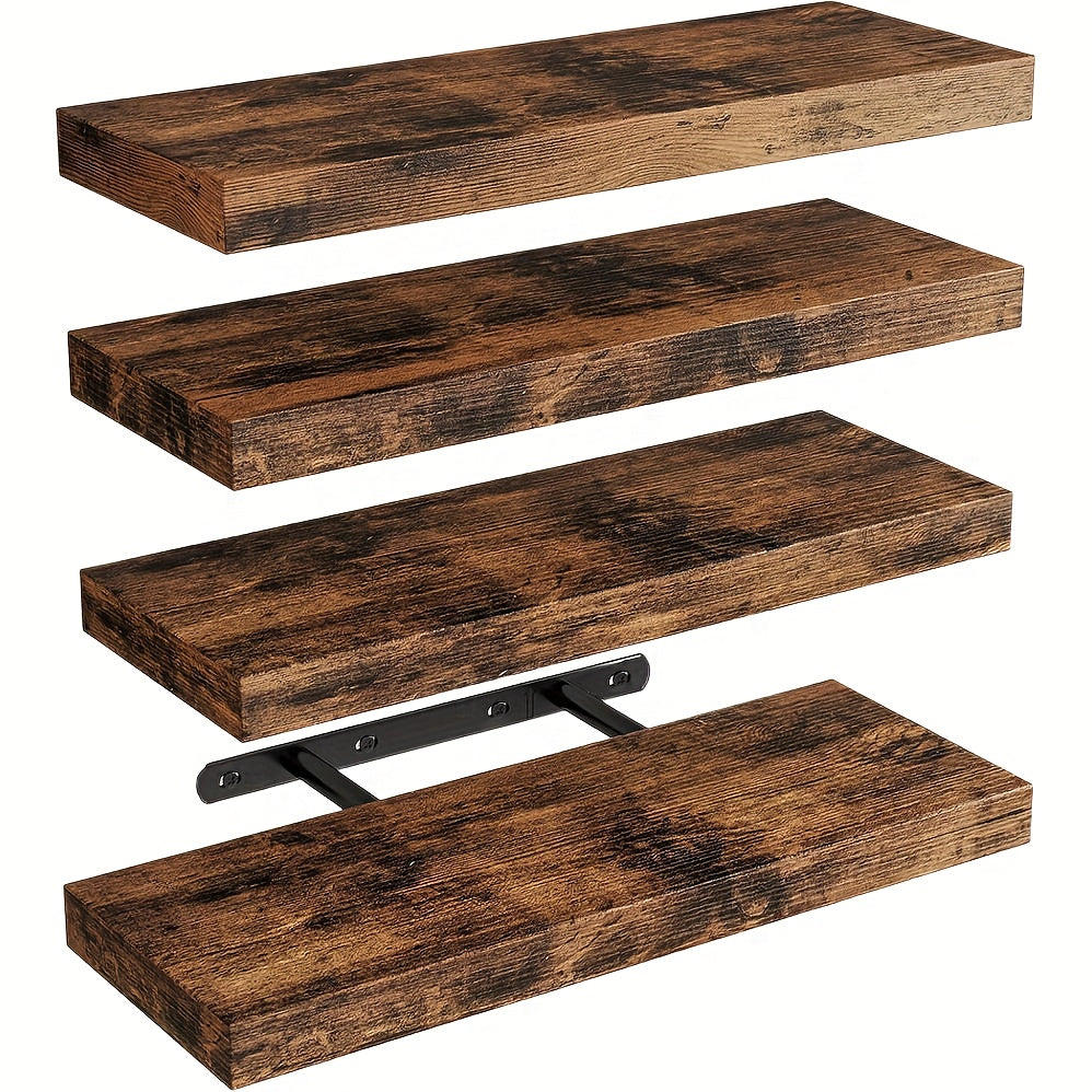 4 Mensole a Parete, Ogni Mensola Sospesa Supporta 10kg, Legno Massello Naturale, Portante, Risparmio di Spazio, Facile da Installare, Mensole Fluttuanti, Soluzione Multifunzionale per Soggiorno, Cucina, Bagno, Camera da Letto, Mensole Galleggianti