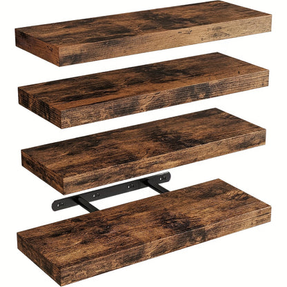 4 Mensole a Parete, Ogni Mensola Sospesa Supporta 10kg, Legno Massello Naturale, Portante, Risparmio di Spazio, Facile da Installare, Mensole Fluttuanti, Soluzione Multifunzionale per Soggiorno, Cucina, Bagno, Camera da Letto, Mensole Galleggianti