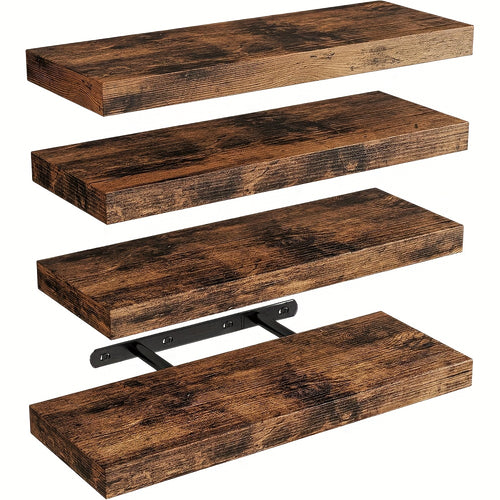 4 Mensole a Parete, Ogni Mensola Sospesa Supporta 10kg, Legno Massello Naturale, Portante, Risparmio di Spazio, Facile da Installare, Mensole Fluttuanti, Soluzione Multifunzionale per Soggiorno, Cucina, Bagno, Camera da Letto, Mensole Galleggianti
