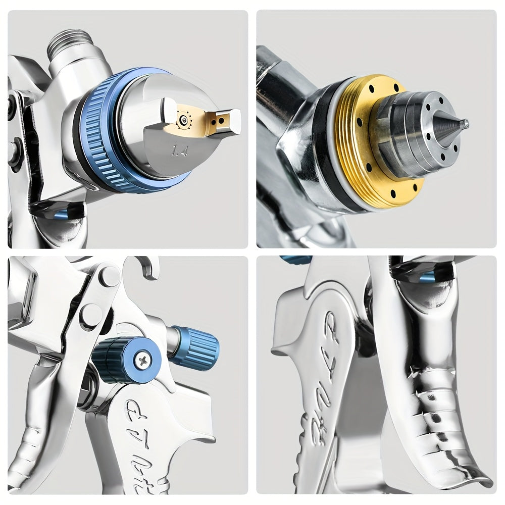 Pistola a spruzzo ad aria HVLP H2008 pneumatica con ugello da 1,4/1,7/2,0 mm, coppa da 650 ml non lavabile, manometro e filtro olio-acqua, bassa pressione d'aria e alta atomizzazione, adatta per automobili, case, mobili, fai da te e appassionati di pittur