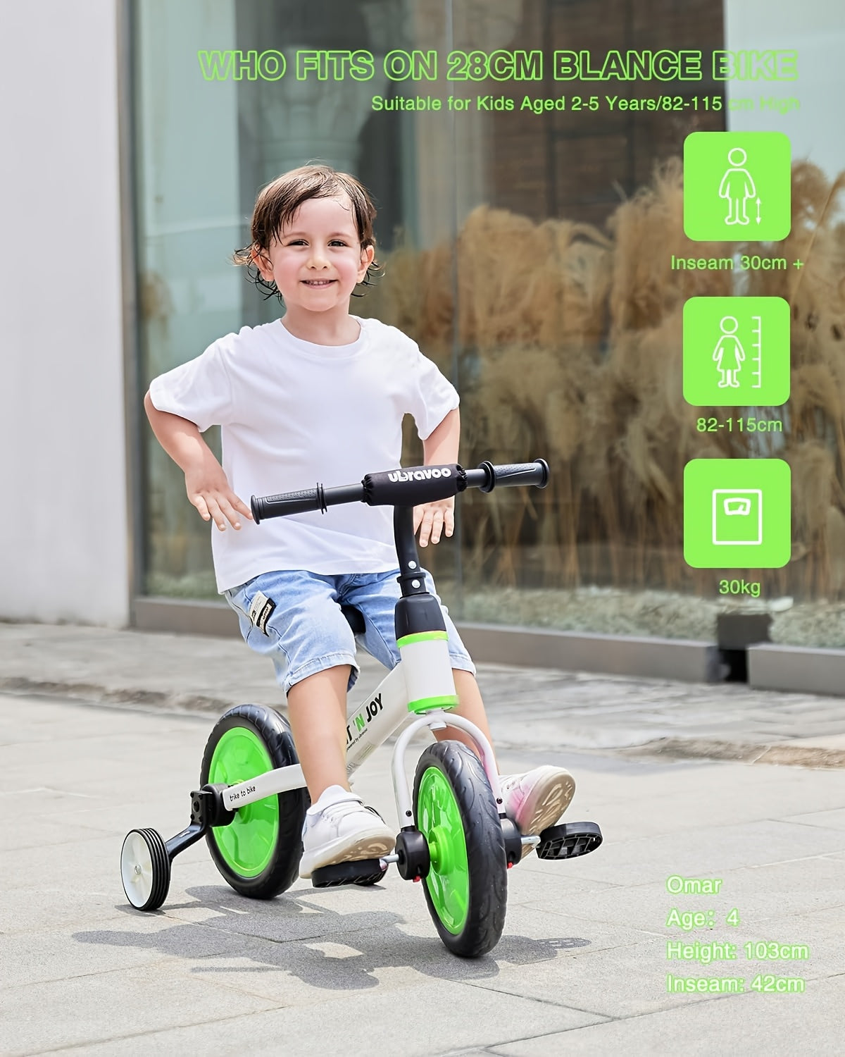 UBRAVOO Fit 'n Joy Bici per Bambini, Bici Bilanciata 4-in-1 con Pedali e Stabilizzatori, Triciclo-a-Bici per Ragazzi e Ragazze dai 2 ai 5 Anni