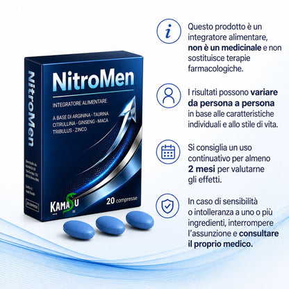 Integratore UOMO Potenziato con Maca nera, Arginina, Tribulus Terrestris, Taurina, Citrullina, Zinco - 20 Compresse Made in Italy