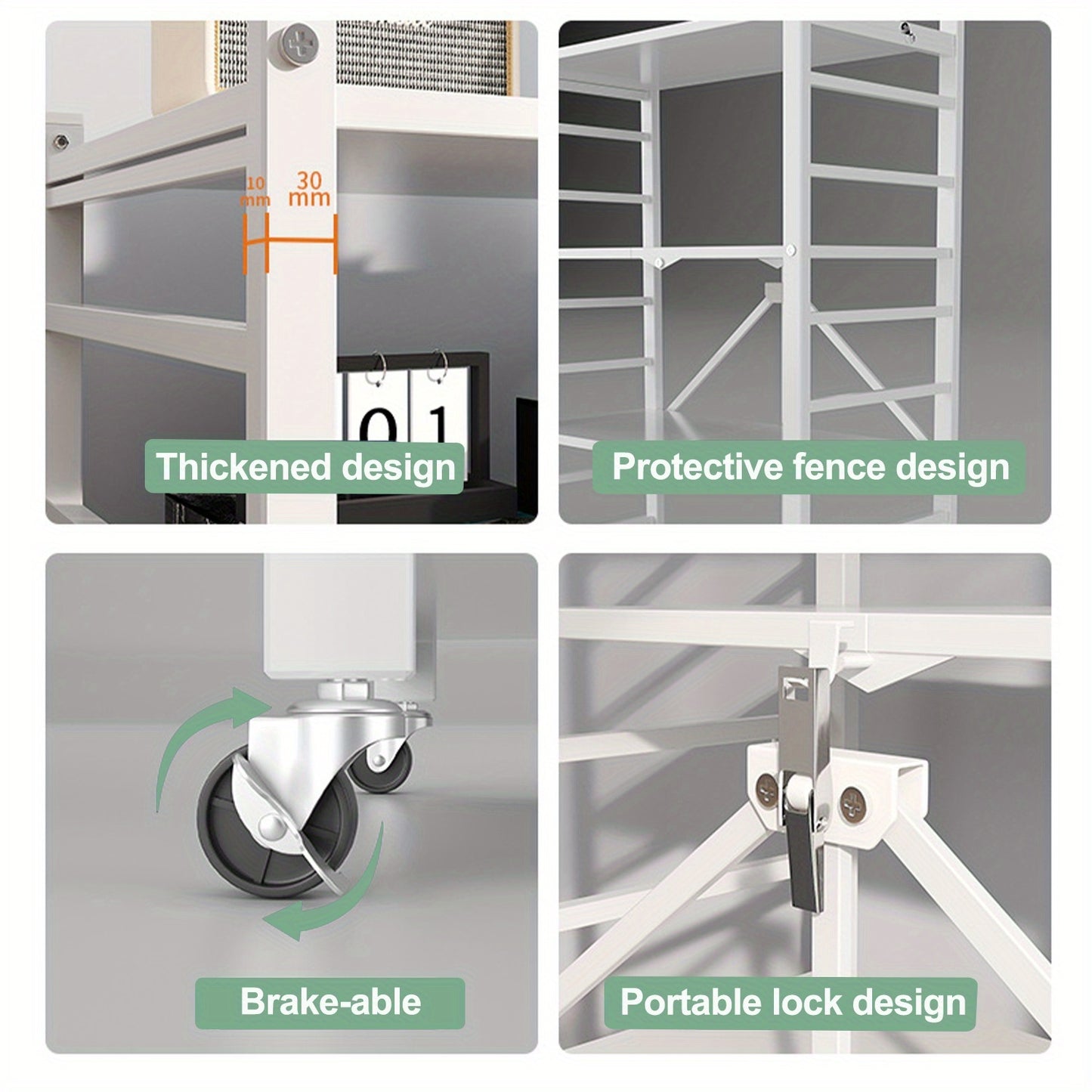 Scaffale da cucina dorato a 3 ripiani con ruote, scaffale pieghevole, scaffale da cucina mobile, scaffale verticale, nessuna installazione richiesta, scaffale da cucina e carrello mobile, adatto per dispensa o ufficio (Nero, Bianco)