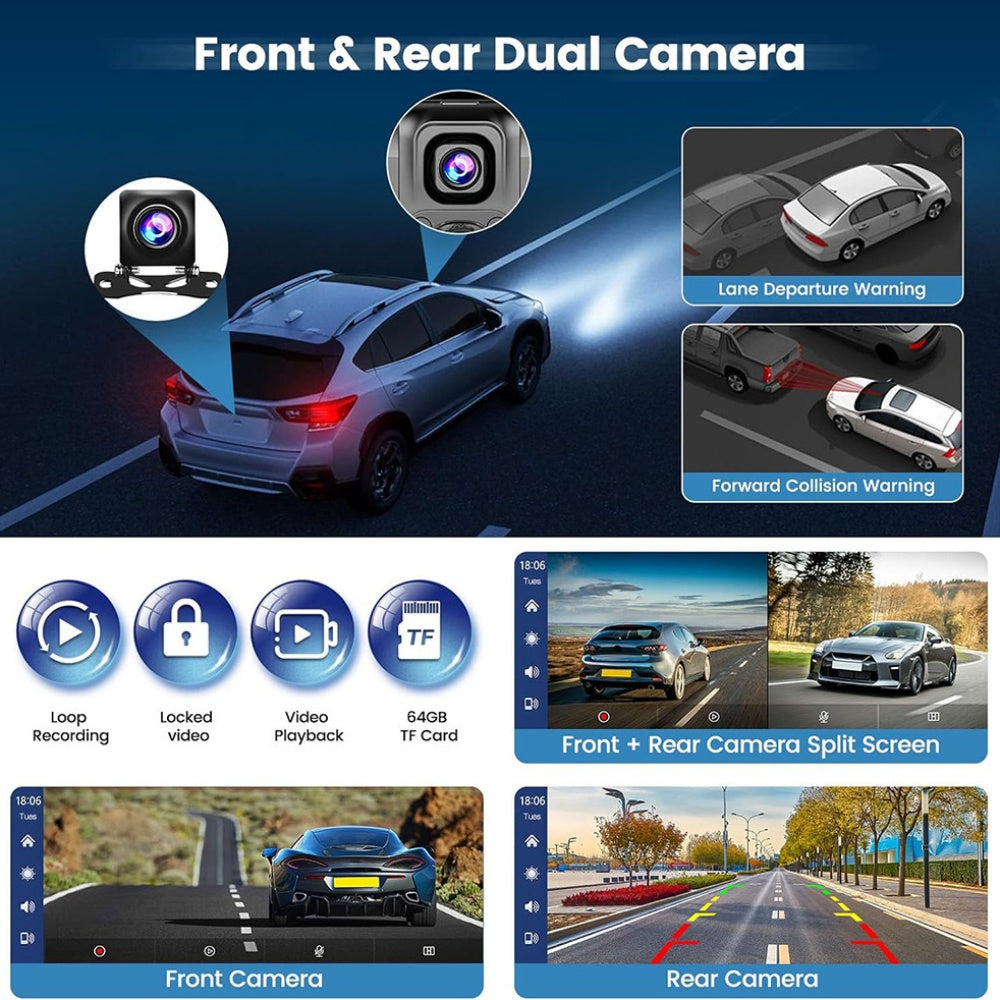 PODOFO 26.06cm Wireless Carplay Android Auto, Autoradio Portatile con Dash Cam 2.5K, Telecamera di Backup 1080P, Navigazione Car Play Controllo Vocale, Chiamata/Musica a Mani Libere, Trasmettitore AUX/FM, Scheda TF 64GB Gratuita, Regali di Buon Natale, Re