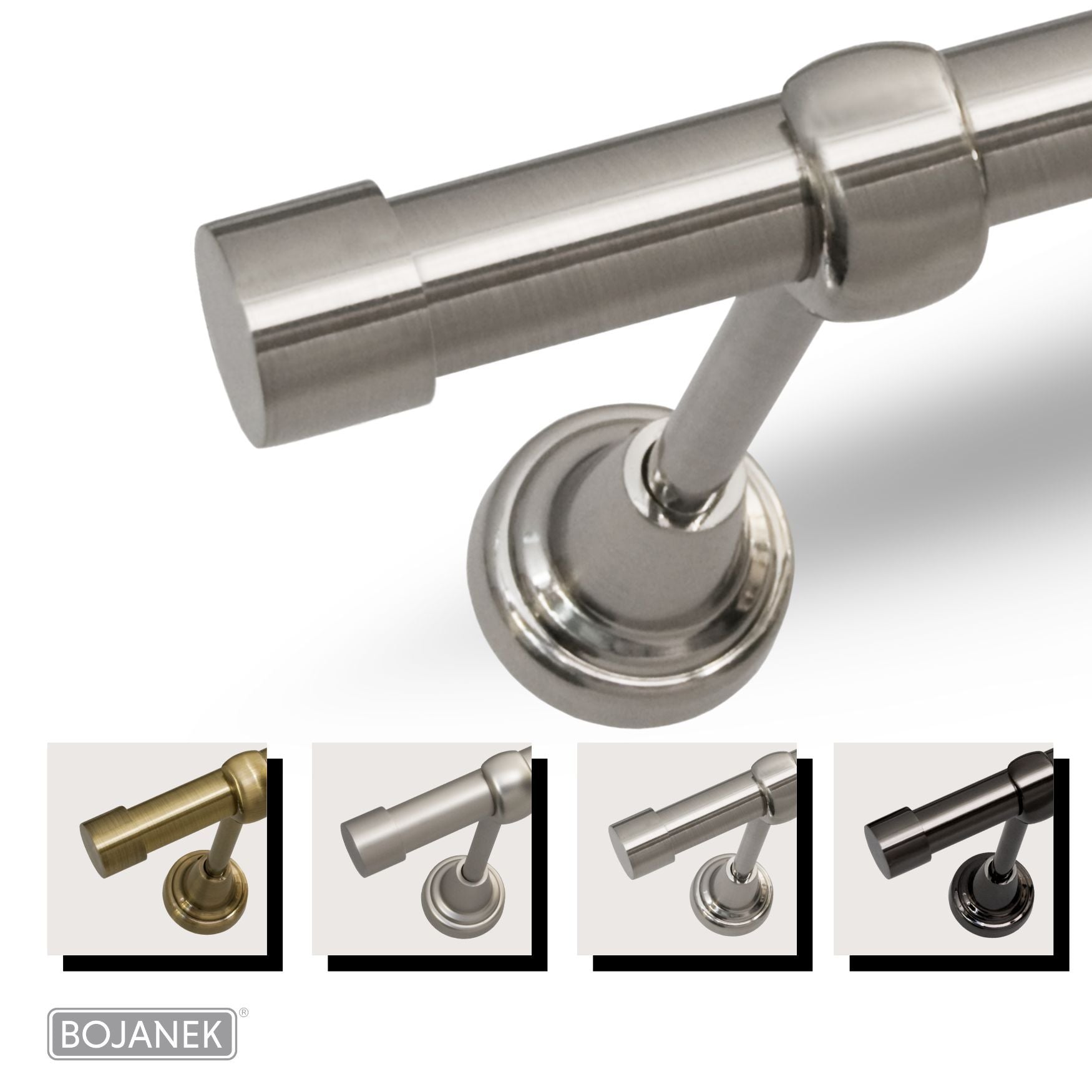Asta per Tende a Parete in Metallo – BOJANEK – 4 Colori, 8 Lunghezze (120 - 600 cm) – Asta per Tende Resistente, Regolabile, Durevole per Soggiorno, Camera da Letto, Cucina, Bagno, Ufficio; Perfetta per Interni Moderni, Classici, Scandinavi, Loft, Industr