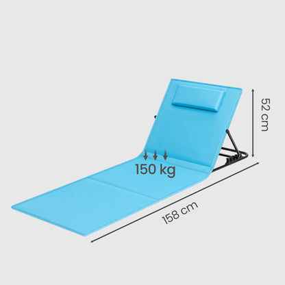 Lettino da Spiaggia, Sedia a Sdraio, Lettino Prendisole, Cuscino, Schienale Inclinabile, Portatile con Manico, per Campeggio Giardino Piscina, 158 x 55 cm, Grigio Ardesia/Azzurro Cielo/Blu Turchino/Grigio