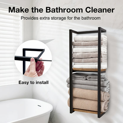 Mensola da bagno da parete di design - Mensola portaoggetti in legno stile country francese con ripiani in legno resistente e telaio in acciaio, organizzatore da parete per asciugamani e articoli da toeletta adatto per bagni moderni, spa, suite padronali,