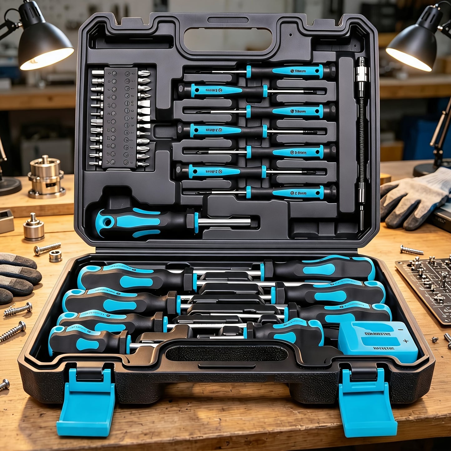 Set di cacciaviti magnetici da 42 pezzi, inclusi cacciaviti a taglio, a croce, esagonali, a stella e di precisione, insieme a uno strumento di smagnetizzazione