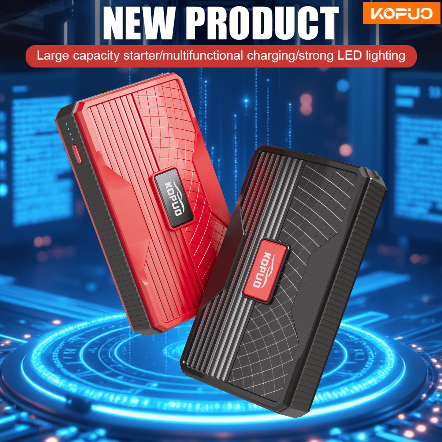 KOPUO Avviatore di Emergenza per Auto, Voiture Portatile: Batteria di Avviamento di Emergenza 9600/12800 Mah con Luce LED, Adatto per l'Avviamento di Auto a Benzina e Diesel a 12V - Accessori Auto, Ideale per Proprietari di Auto in Situazioni di Emergenza