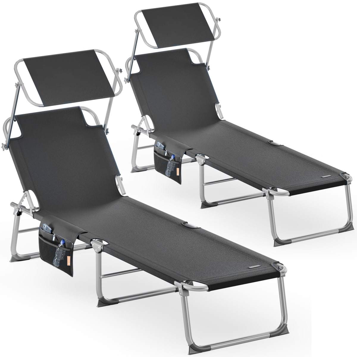 CASARIA® Set da 2 pezzi Lettino prendisole pieghevole in alluminio con cappelliera e tasca laterale, capacità di carico 150 kg, sedia sdraio da giardino resistente alle intemperie