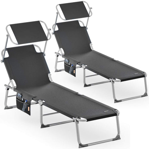 CASARIA® Set da 2 pezzi Lettino prendisole pieghevole in alluminio con cappelliera e tasca laterale, capacità di carico 150 kg, sedia sdraio da giardino resistente alle intemperie
