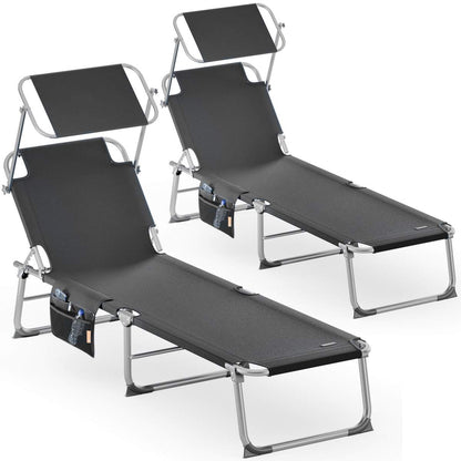 CASARIA® Set da 2 pezzi Lettino prendisole pieghevole in alluminio con cappelliera e tasca laterale, capacità di carico 150 kg, sedia sdraio da giardino resistente alle intemperie