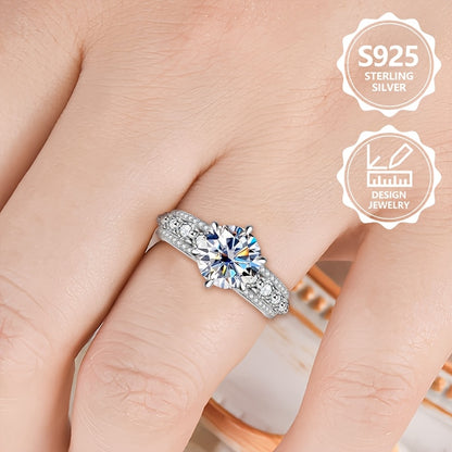 Anello da donna alla moda squisito in argento sterling 925, peso totale del prodotto (3,94 g), elegante e alla moda, incastonato con pietre di moissanite lucide. Un anello gioiello da donna di alta qualità con un aspetto eccellente, adatto per viaggi di v