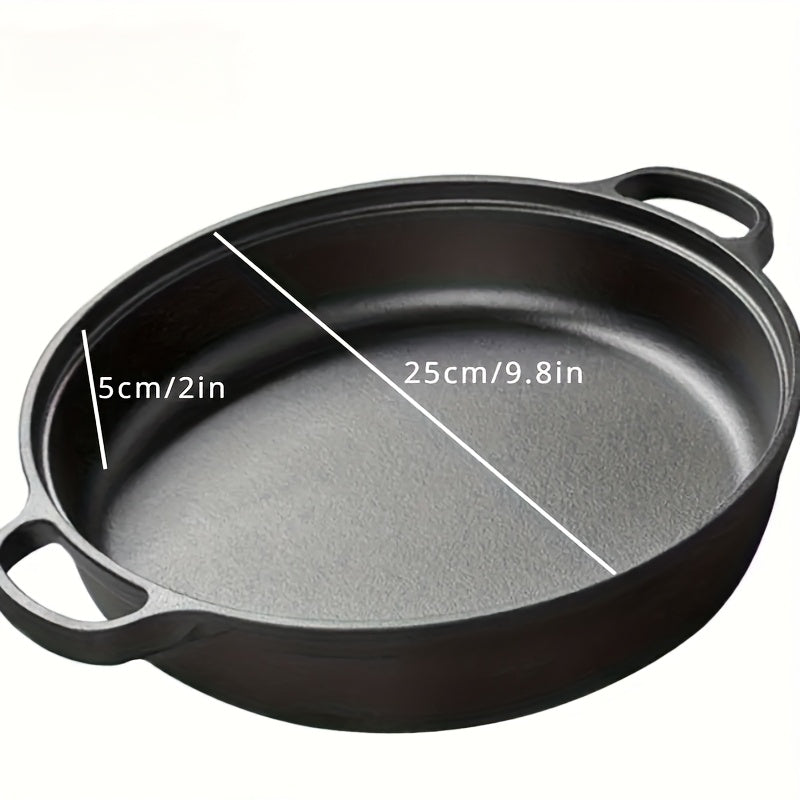 Pentola in ghisa a doppia bocca da 25CM con coperchio in legno, materiale in ghisa di alta qualità, conduzione uniforme del calore, supporta cottura a vapore, friggere, stufare e bollire, adatta per piani cottura a induzione, fornelli in ceramica e fiamme