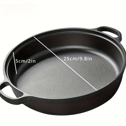Pentola in ghisa a doppia bocca da 25CM con coperchio in legno, materiale in ghisa di alta qualità, conduzione uniforme del calore, supporta cottura a vapore, friggere, stufare e bollire, adatta per piani cottura a induzione, fornelli in ceramica e fiamme
