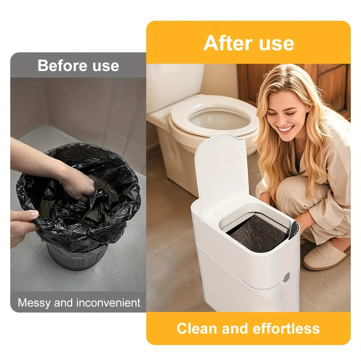 Cestino Sensore Piccolo per Bagno, Bianco con Coperchio, Cestino Intelligente per Bagno, Prodotti per la Casa, Consigliato per Cucina, Bagno, Camera da Letto