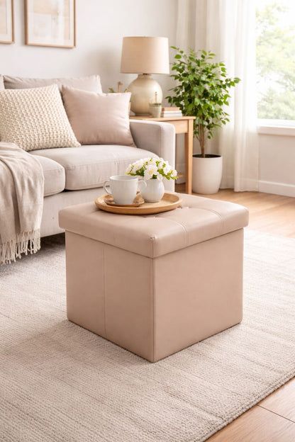 Cecaro Group Pouf Cubo Contenitore in Ecopelle Cecaro Group – 38x38 cm – Seduta Imbottita con Baule Salvaspazio – Trapuntato con Bottoni – Vari Colori