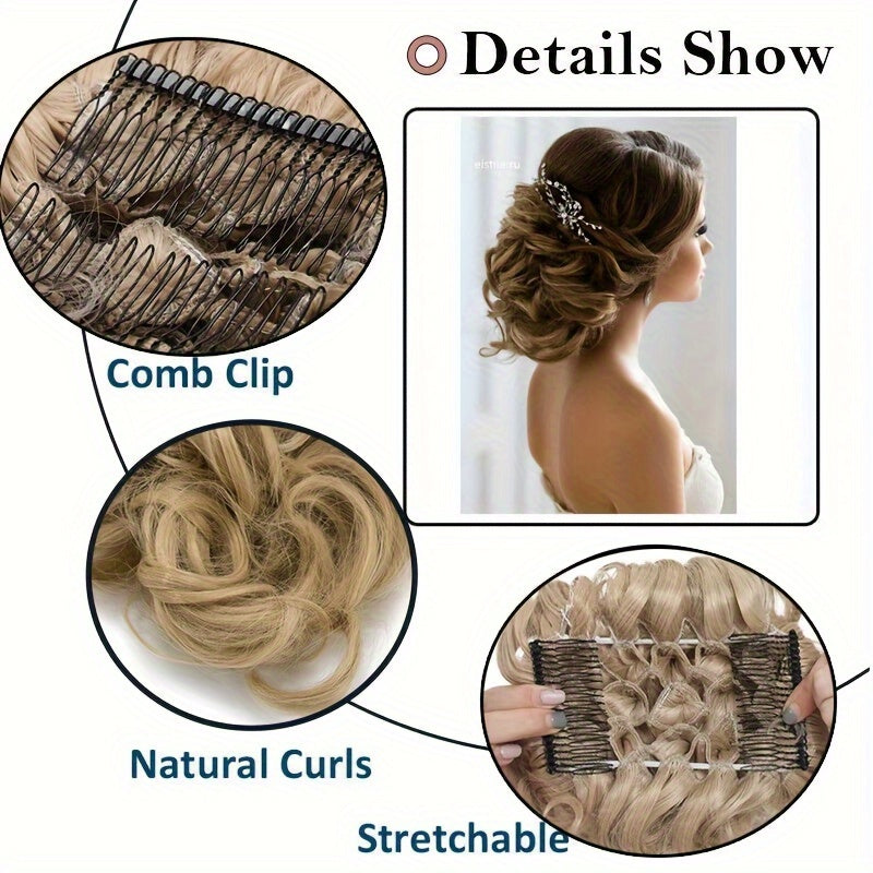 Chignon Elegante con Rosa e Pettine Floreale - Extension Ricci Sintetiche per Acconciature, Scrunchie Messy Updo in Ombre Nero/Marrone Balayage, Accessori per Capelli con Clip Facili da Applicare, Ideali per Matrimoni, Feste & Occasioni Speciali