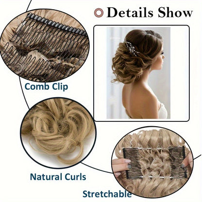 Chignon Elegante con Rosa e Pettine Floreale - Extension Ricci Sintetiche per Acconciature, Scrunchie Messy Updo in Ombre Nero/Marrone Balayage, Accessori per Capelli con Clip Facili da Applicare, Ideali per Matrimoni, Feste & Occasioni Speciali