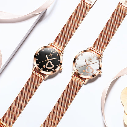 OLEVS Orologio da Donna Moda Oro Rosa Strass Orologio da Donna per Donne Cinturino a Rete Lusso Abito Cuori Damigelle Quarzo Luminoso Data Orologi da Polso da Donna Quadrante Nero/Bianco/Rosso/Rosa