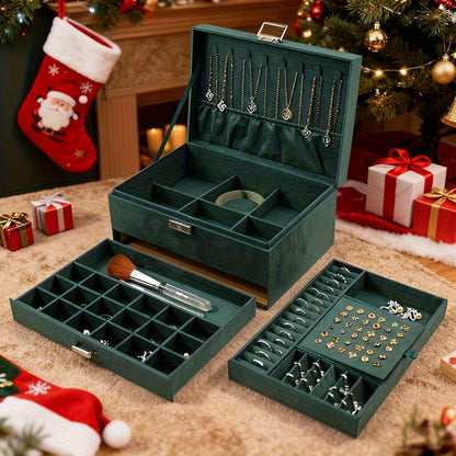 Scatola Organizzatrice Gioielli a 3 Scomparti con Serratura a Chiave - Scomparti Rivestiti in Velluto Morbido per Orecchini, Collane, Bracciali, Anelli - Scatola PU Pastello, Serratura, Design Retrò, Regalo Ideale per (Natale, Matrimonio), Scatole Gioiell