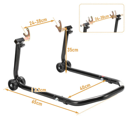 Cavalletto per moto anteriore/trasversale, cavalletto di assemblaggio per moto fino a 300 kg, sollevatore per moto, cavalletto a bilanciere per moto con doppia ruota, cavalletto per moto ad alta stabilità (Nero/Rosso)