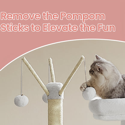 Torre Moderna 2-in-1 per Gatti con Pali da Grattare, Bastoncini Pompon Rimovibili e Cuscini Lavabili - Albero Multilivello per Arrampicata, Gioco & Riposo, Mobili Resistenti per Gatti Domestici, Stazione di Relax Integrata