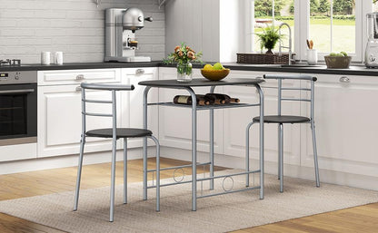 Costoffs Set Tavolo e 2 Sedie da Bar e Sala da Pranzo in Legno e Metallo per Cucina Balcone Piccoli Spazi Sedia Portata 136 kg