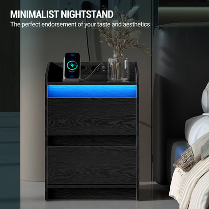 Comodino con 2 Cassetti, Tavolino Laterale, Elegante e Versatile, Ideale per Soggiorno e Camera da Letto, Nero/Bianco