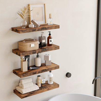 4 Mensole a Parete, Ogni Mensola Sospesa Supporta 10kg, Legno Massello Naturale, Portante, Risparmio di Spazio, Facile da Installare, Mensole Fluttuanti, Soluzione Multifunzionale per Soggiorno, Cucina, Bagno, Camera da Letto, Mensole Galleggianti