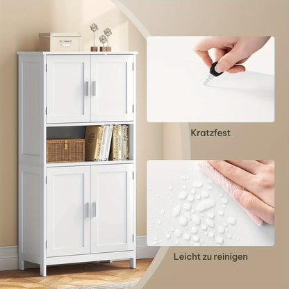 1 pz Mobiletto contenitore multifunzionale moderno e semplice, mobile per bagno, design a quattro ante + ripiano aperto, adatto per bagno/cucina/soggiorno/ufficio 60x120x30cm bianco, manufatto contenitore per la casa