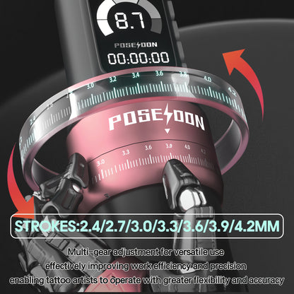Kit Macchinetta Tatuaggio Rotante Wireless POSEIDON, Penna con Motore Senza Albero e Passo Regolabile da 2.4-4.2Mm, Due Batterie con Schermo Digitale da 2300Mah, Include 10 Aghi per Tatuaggio e Altre Accessori