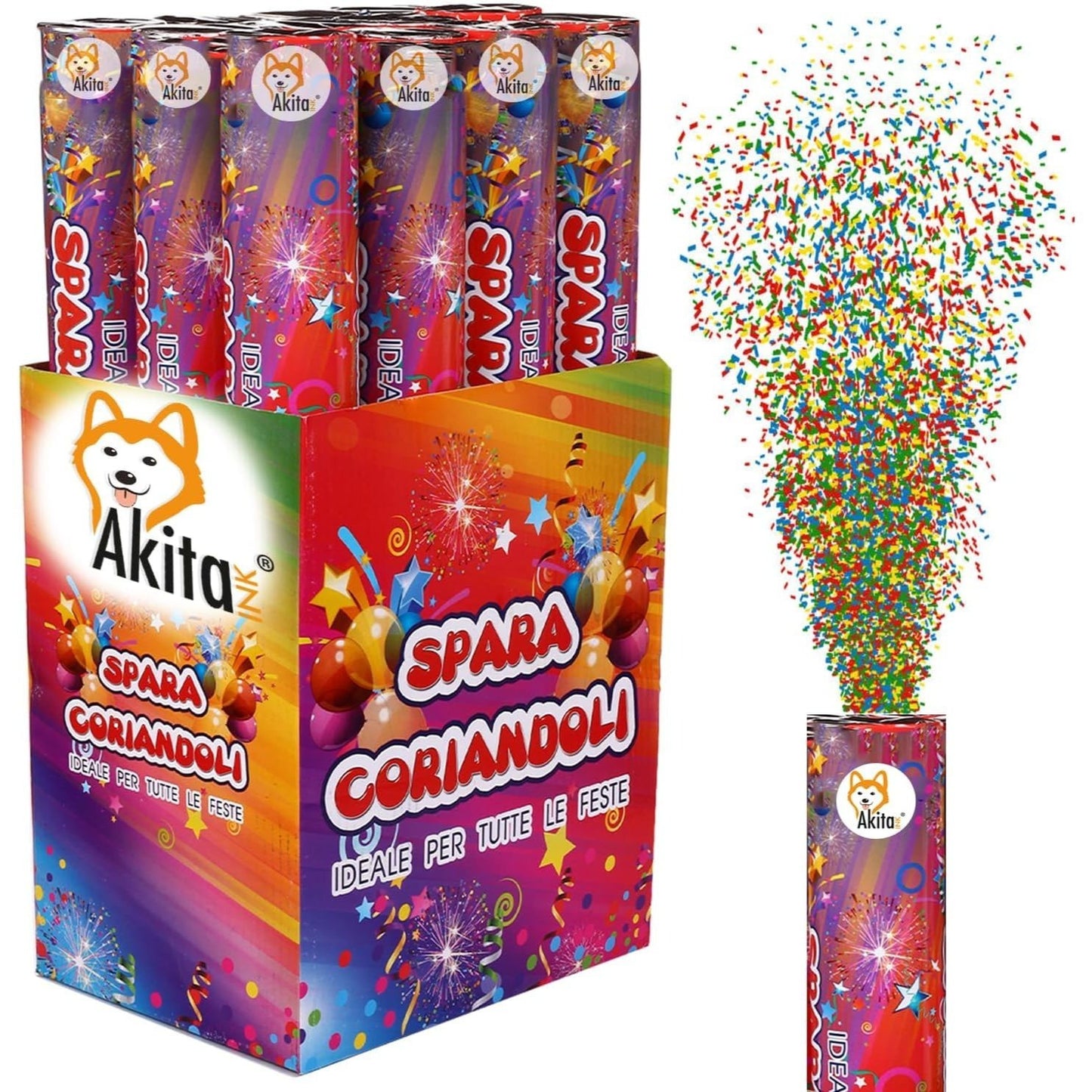 Akitaink - 8 Cannoni Tubo Spara Coriandoli colorati 40 CM ad Aria Compressa: Effetto Magico per Feste, Matrimoni Occasioni Speciali per Festeggiare una Laurea, Shower, Compleanno
