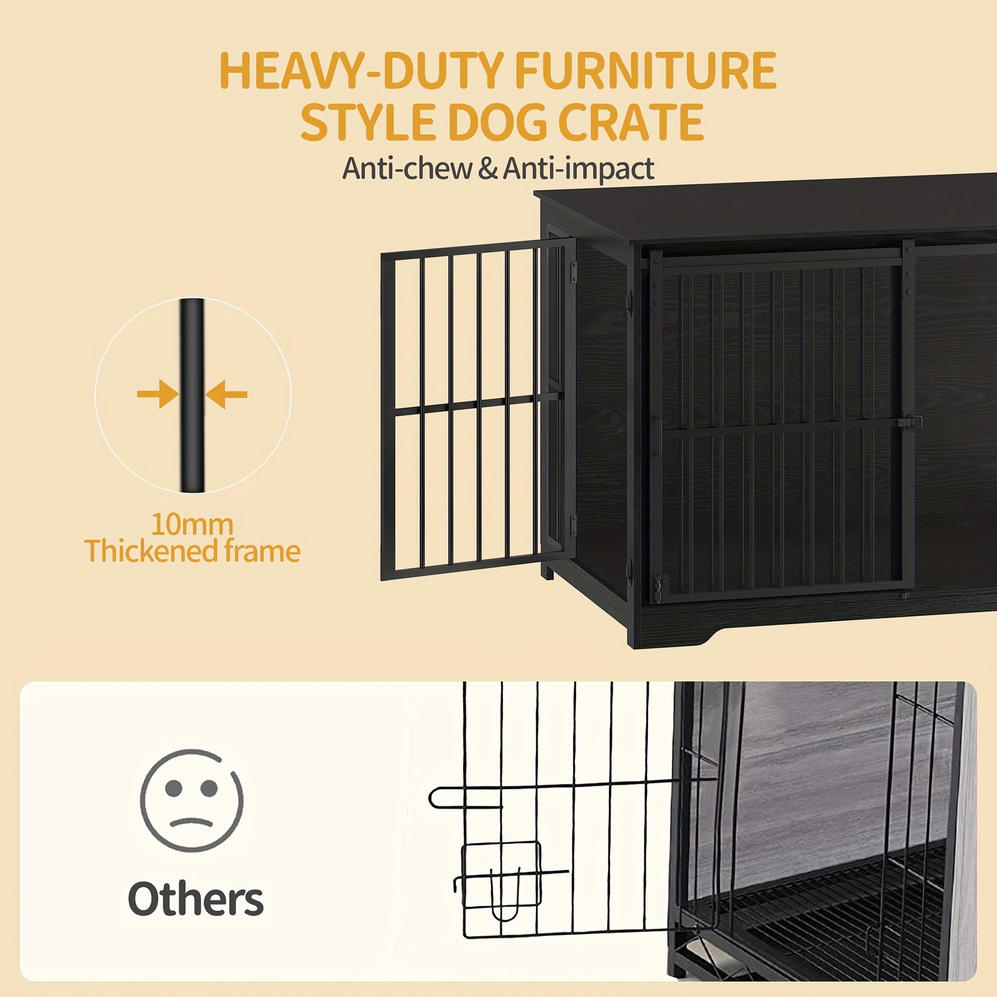 Gabbia per Cani Arredo, 110cm Gabbia per Cani, Cuccia Moderna Interna a Doppia Porta per Razze Medie e Grandi, Tavolino Laterale con Porte Scorrevoli Rinforzate 110 × 65 × 81cm