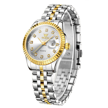 OLEVS Orologio da Donna Classico Business Dress Analogico Quarzo per Donne Elegante Lusso Acciaio Inossidabile Rheinstone Orologi da Donna Luminosi con Calendario Data per Donna Orologio da Polso Regali Romantici Reloj Para Mujer Quadrante Nero/Bianco/Dor