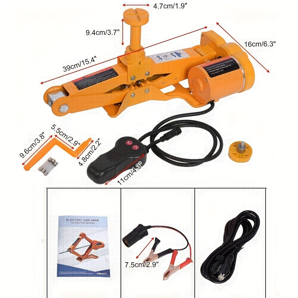 Cric a forbice da 3 tonnellate elettrico per auto, kit da 12V CC, kit di attrezzi per martinetto per pneumatici, martinetto a carrello con sollevamento manuale a risparmio di fatica per auto, SUV, furgone, riparazione e cambio pneumatici, kit di emergenza