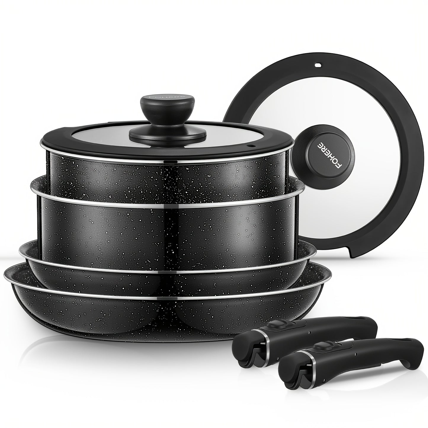 Set di pentole antiaderenti da 8 pezzi, set di casseruole con manici staccabili, set di pentole impilabili per tutti i piani cottura