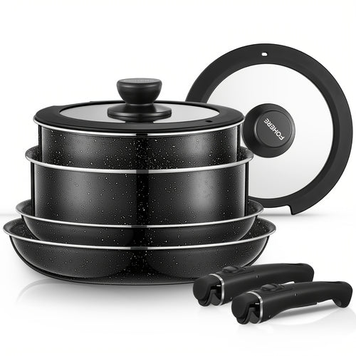 Set di pentole antiaderenti da 8 pezzi, set di casseruole con manici staccabili, set di pentole impilabili per tutti i piani cottura