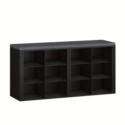 Panchina Portascarpe, Scaffale per Scarpe con Seduta, Panchina con Contenitore, Cuscino, 12 Scomparti, per Soggiorno, Ingresso, Camera da Letto, Bianco-grigio