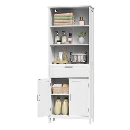 1 pz Mobiletto contenitore multifunzionale moderno e semplice, mobile per bagno, design a quattro ante + ripiano aperto, adatto per bagno/cucina/soggiorno/ufficio 60x120x30cm bianco, manufatto contenitore per la casa