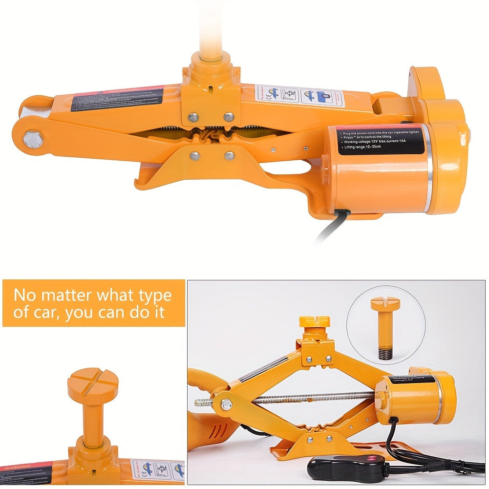 Cric a forbice da 3 tonnellate elettrico per auto, kit da 12V CC, kit di attrezzi per martinetto per pneumatici, martinetto a carrello con sollevamento manuale a risparmio di fatica per auto, SUV, furgone, riparazione e cambio pneumatici, kit di emergenza