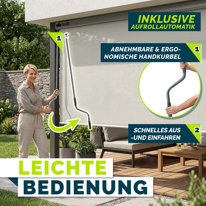 Tenda Verticale Tillvex® per Interni ed Esterni | Tenda Avvolgibile Impermeabile con Manovella per Balcone, Terrazza e Giardino | Tenda Avvolgibile in Alluminio per Protezione Solare | Schermo Privacy per Esterni