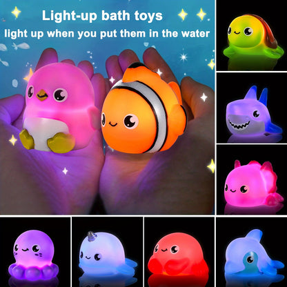 8 pezzi Giocattoli da Bagno Luminosi, Giocattoli da Bagno per Bambini e Bambine, Idea Regalo di Compleanno Natale Halloween per Bambini e Bambine in Età Prescolare, Divertenti Giocattoli da Bagno ad Acqua Colori Casuali