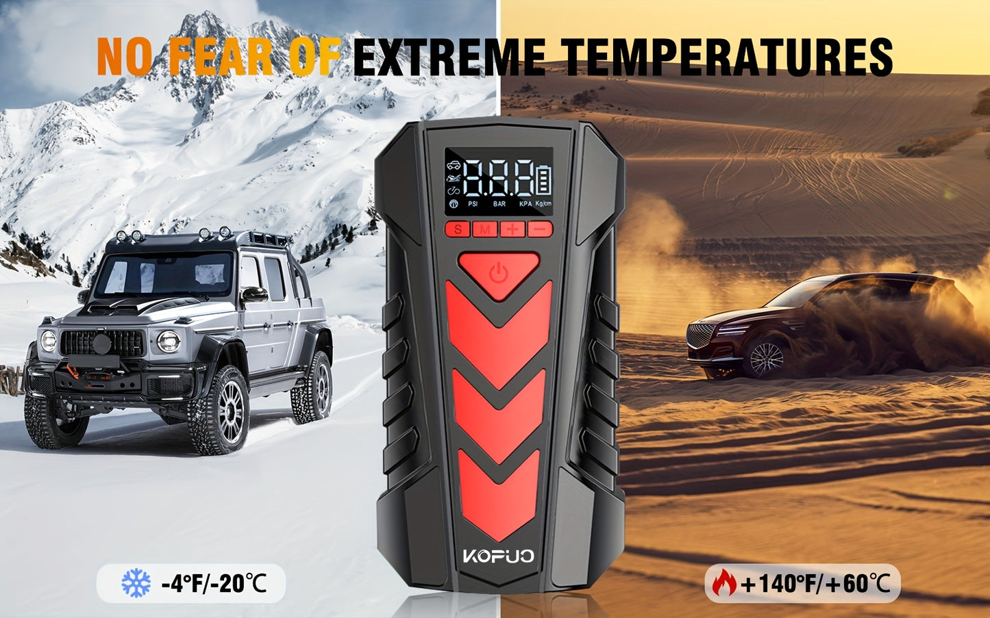 KOPUO 4000A Avviatore di Emergenza per Auto con Compressore d'Aria (9.0L Benzina/8.0L Diesel) 150PSI Avviatore di Batteria Auto Portatile, Jump Box Gonfiatore Pneumatici con Torcia LED, Display LCD, Custodia