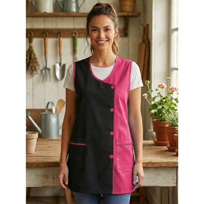 Grembiule da cucina liscio da donna, confortevole e resistente, dettagli moderni e funzionali: tasche frontali e bottoni frontali Utilizzo: cucina, casa, lavoro e attività quotidiane
